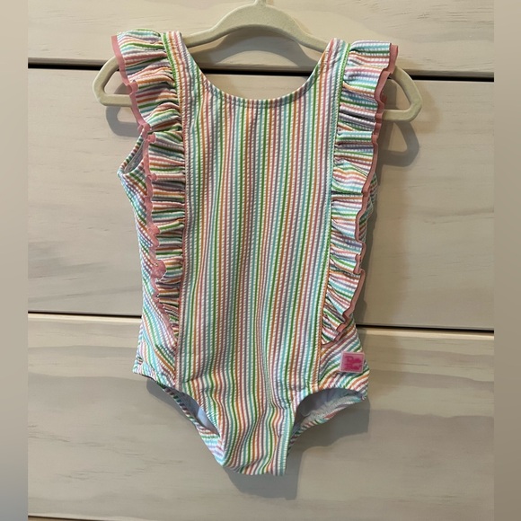 Ruffle butts seer sucker rainbow toddler swimsuit - Picture 1 of 2